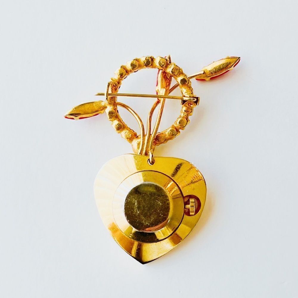 Vintage Rhinestone Brooch Pin With Watch Pendant - Picture 5 of 14